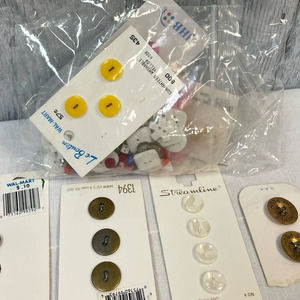 Vintage Lot of New Carded Small Round Brown White Metal Plastic Wooden Buttons